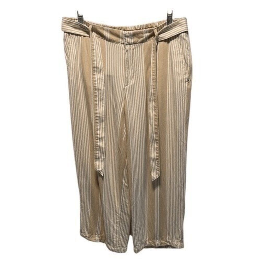 Tommy Hilfiger Beige White Striped Wide Leg Crop Pants 8